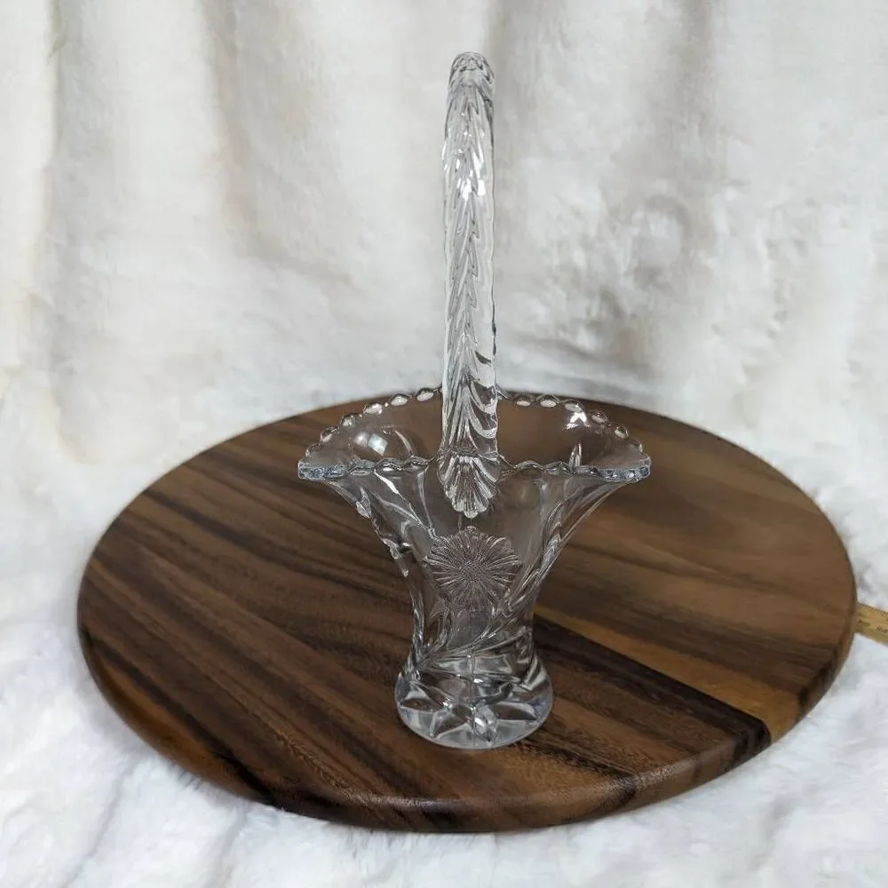 Vintage L E Smith Pressed Glass Basket with Scalloped Edges Circa 1940s